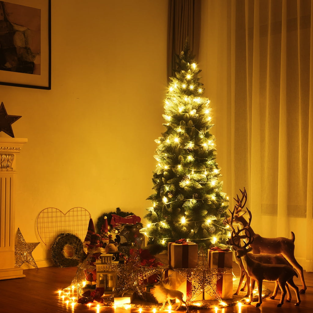 Gymax 5ft Snow Flocked Pencil Christmas Tree Classic Realistic PVC Needles W/Pine Cones