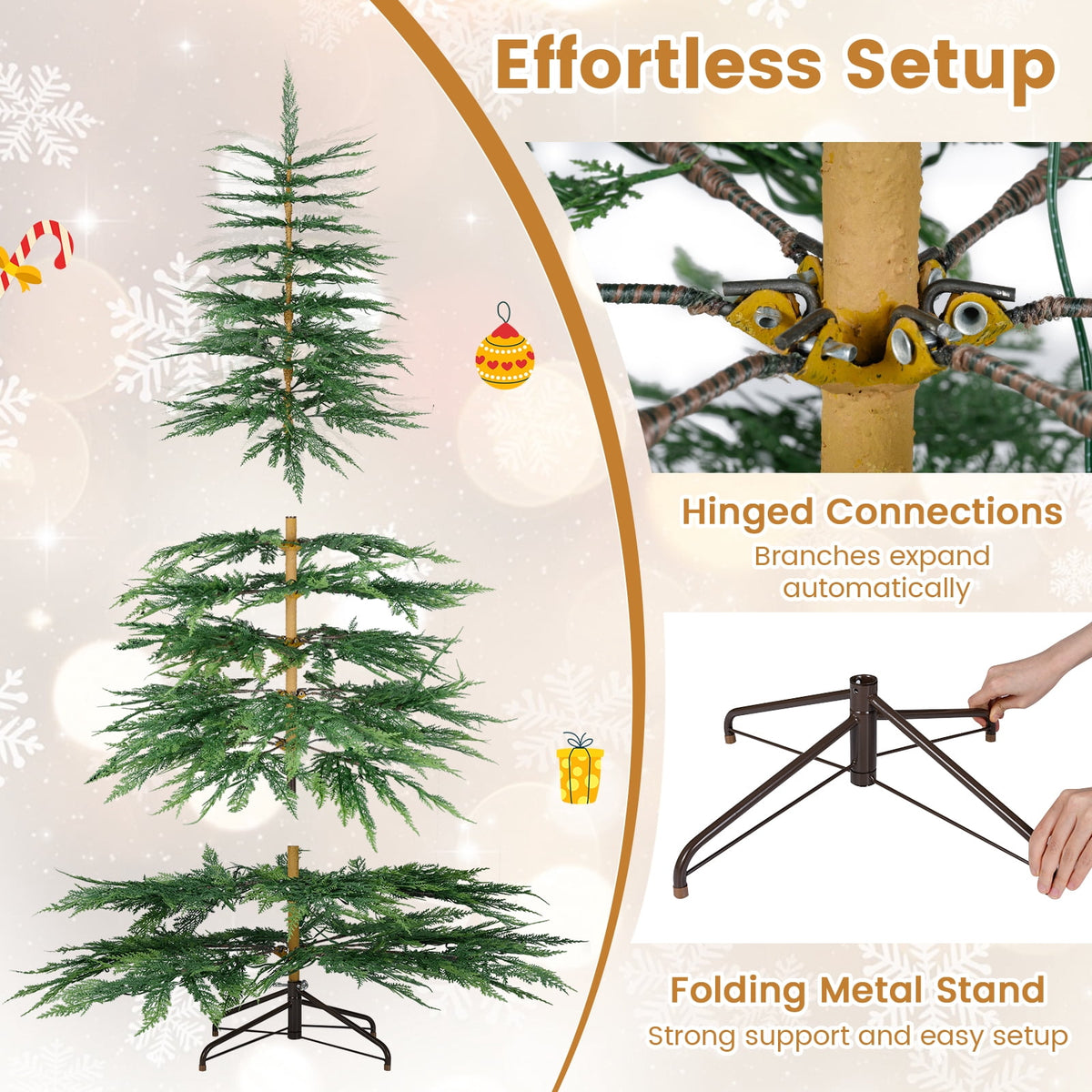Costway 6.5 FT Pre-Lit Cypress Christmas Tree Hinged with 470 PE Branch Tips Timer & 430 Lights