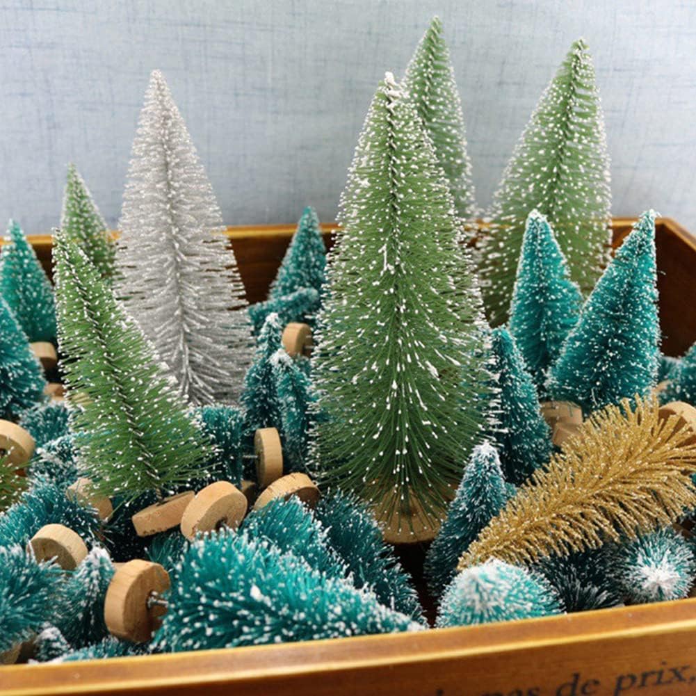 8 Pcs Artificial Mini Christmas Trees, Miniature Pine Trees Sisal Trees with Wood Base Tabletop Christmas Tree for Christmas Xmas Holiday New Year