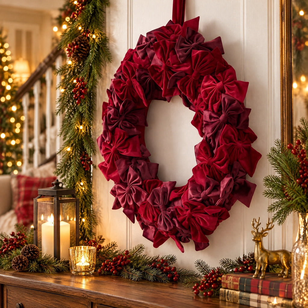 Velvet Bow Christmas Wreath, Red, 24", by Holiday Time