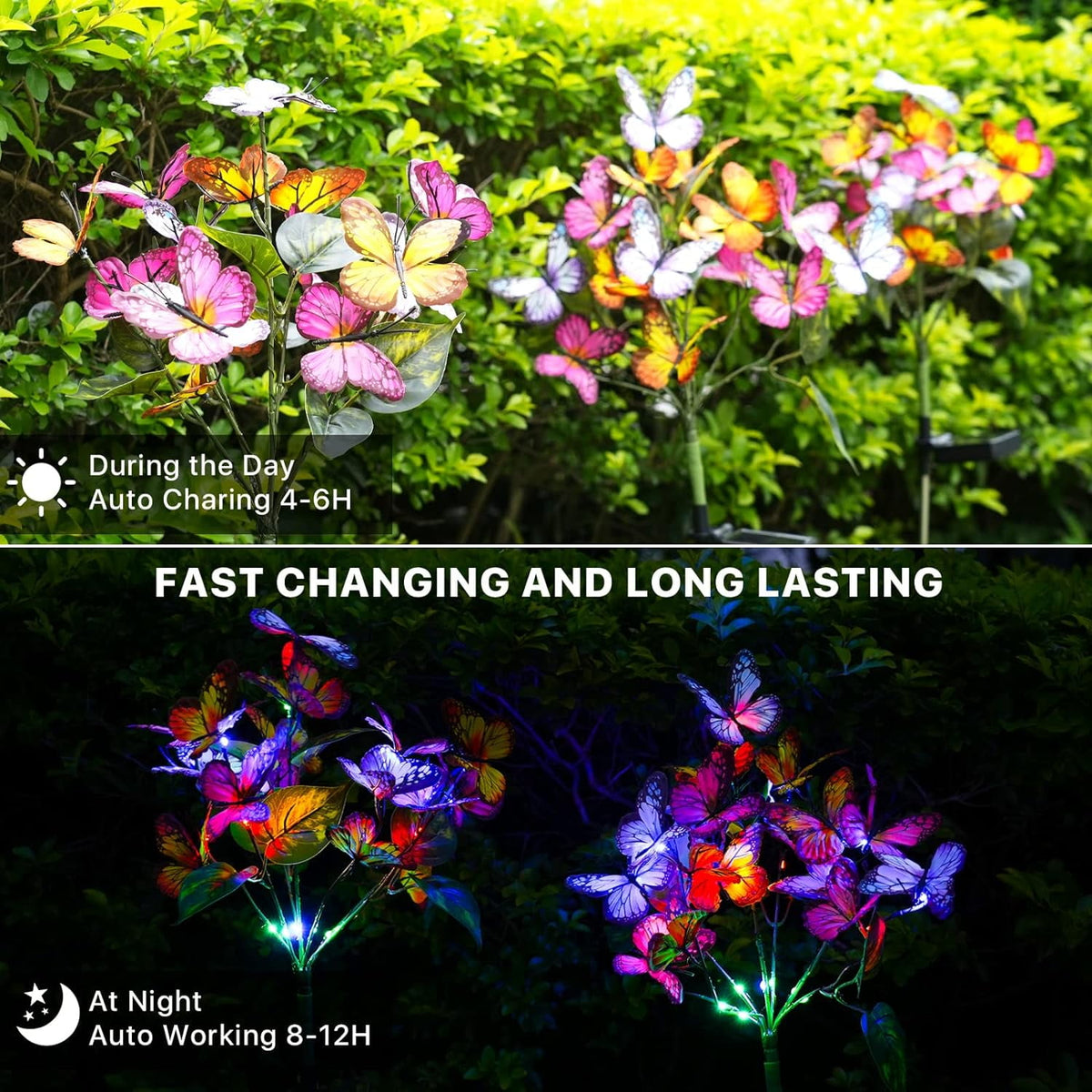 Qoosea Solar Garden Lights Outdoor Waterproof Decorative Flower New Upgraded 2 pack with 17 Butterfly Solar Lights for Garden Yard Outdoor Decor Pathway, Gifts for Mom