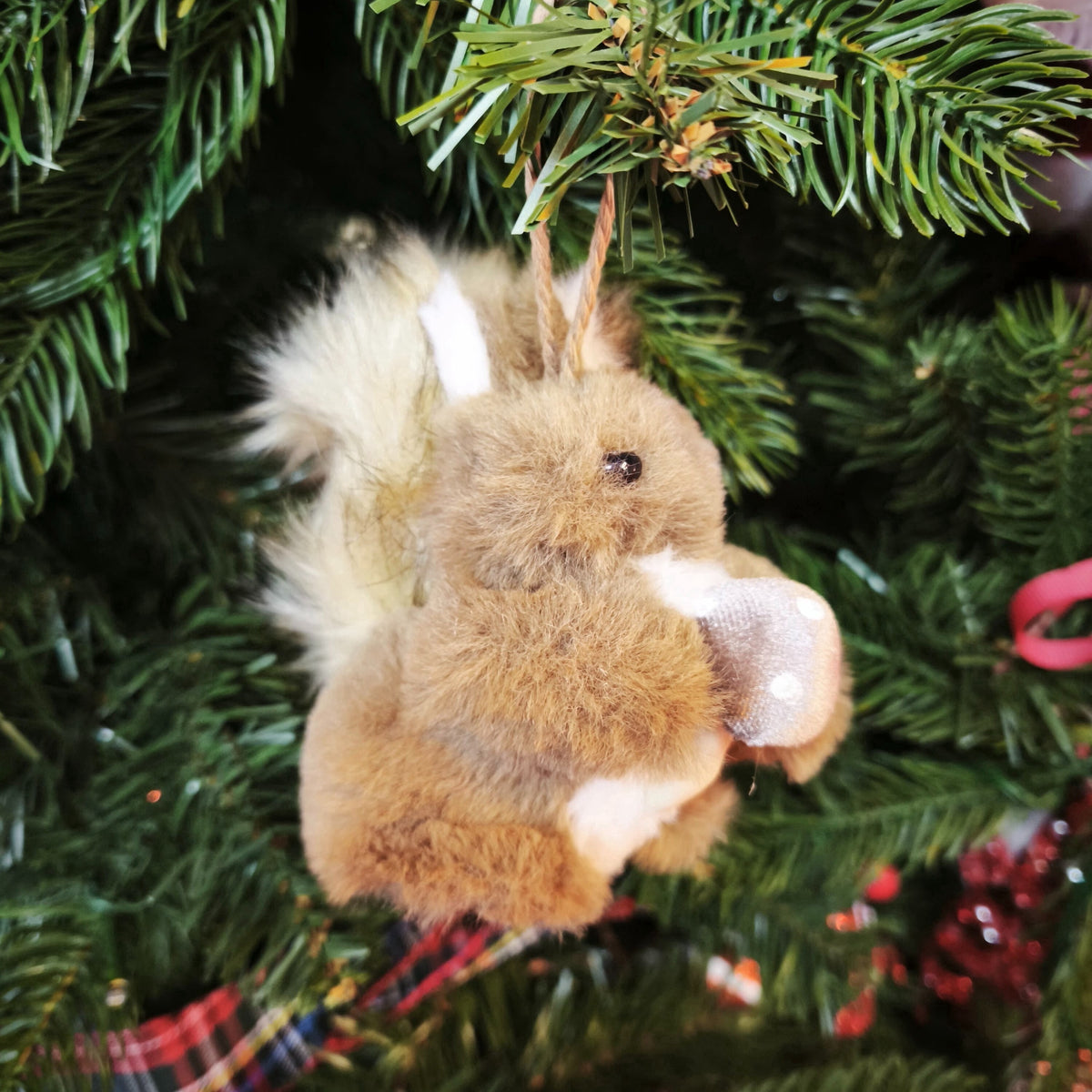 Brown Plush Squirrel with Mushroom Christmas Ornament, 4", by Holiday Time