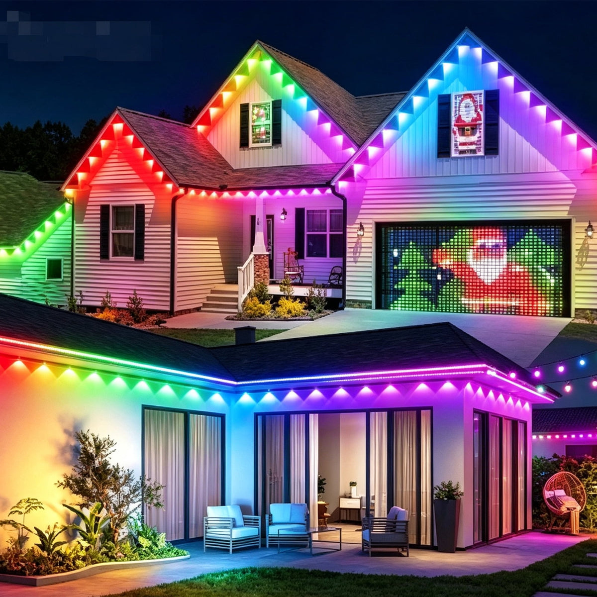 50ft RGB+IC Permanent Outdoor Eaves Lights With App & Remote Control, IP67 Waterproof LED Rain Gutter Lights for Year-Round Christmas Halloween, Valentine's Day, Holiday, Party Outdoor Decor