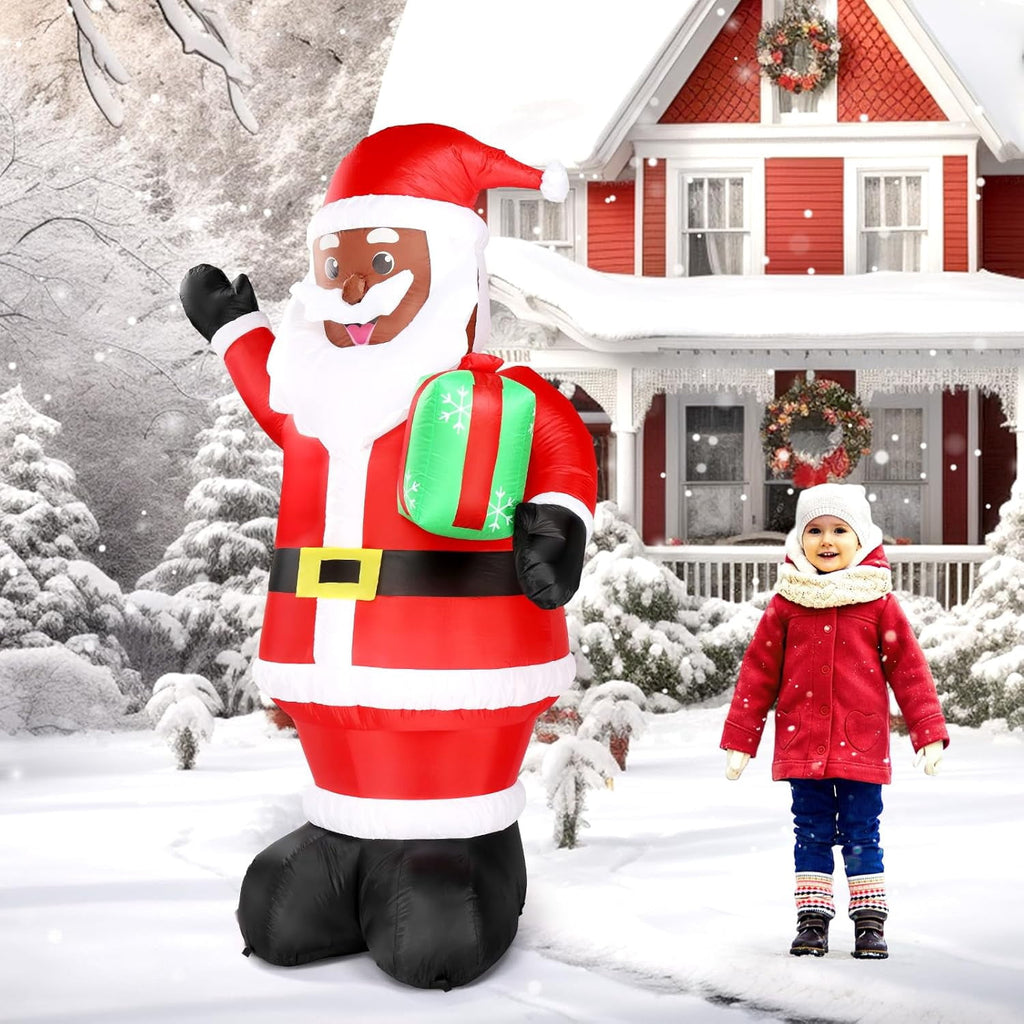 Joymor 8ft Lighted Inflatable Santa Claus Christmas Yard Decoration for Indoor/Outdoor, Black