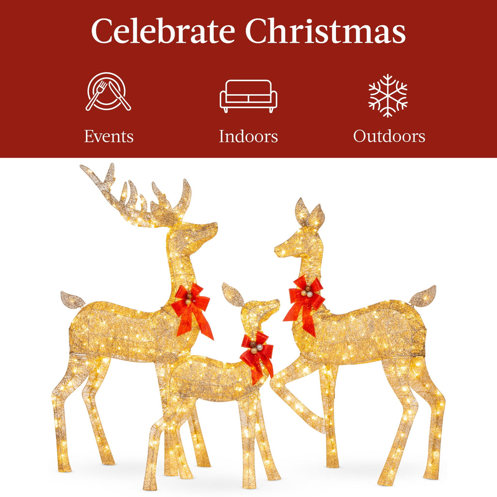 Best Choice Products 3-Piece Lighted Christmas Deer Set Outdoor Yard Decoration w/ 360 LED Lights, Stakes - White