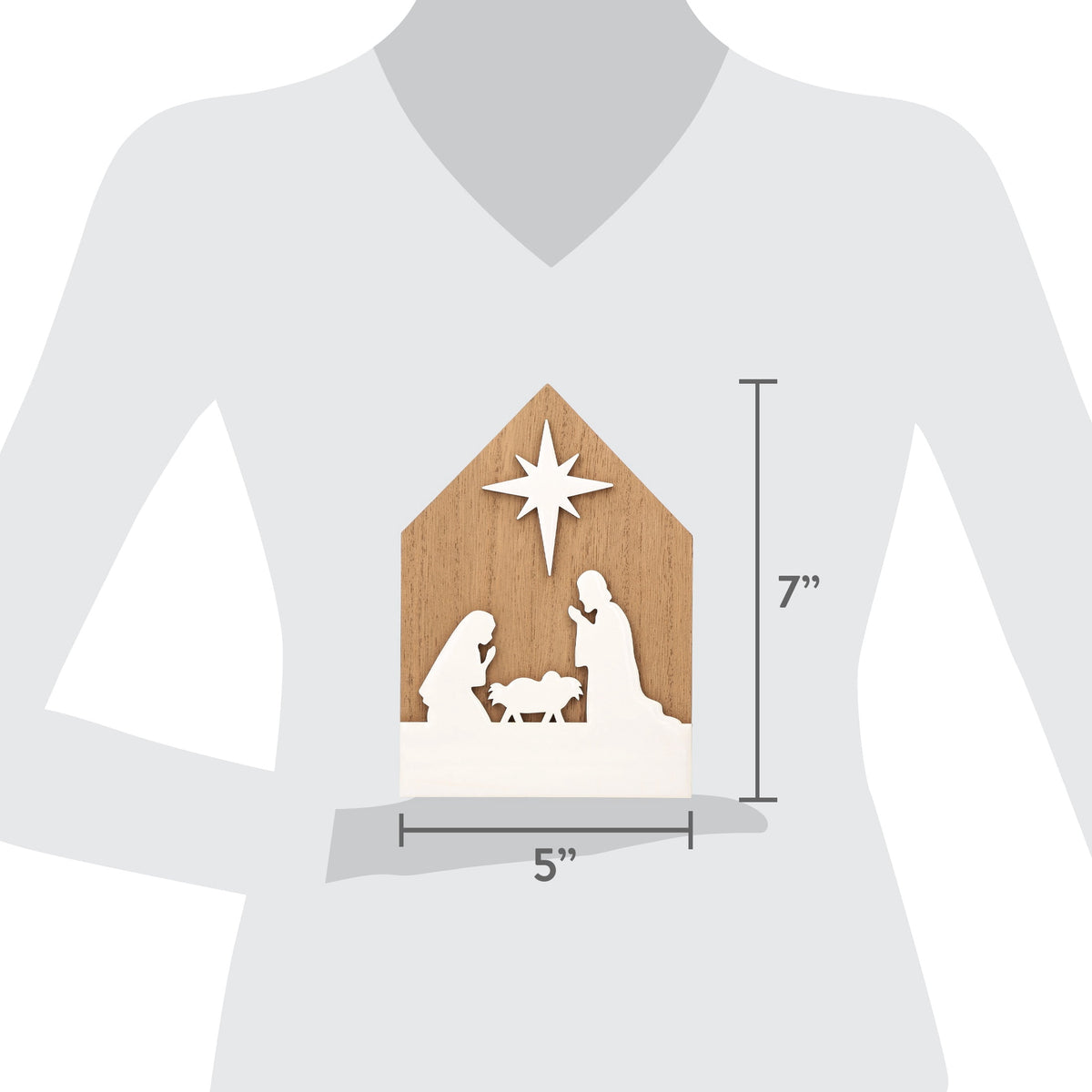 White and Brown Wood Nativity Scene Christmas Decoration, 7", by Holiday Time