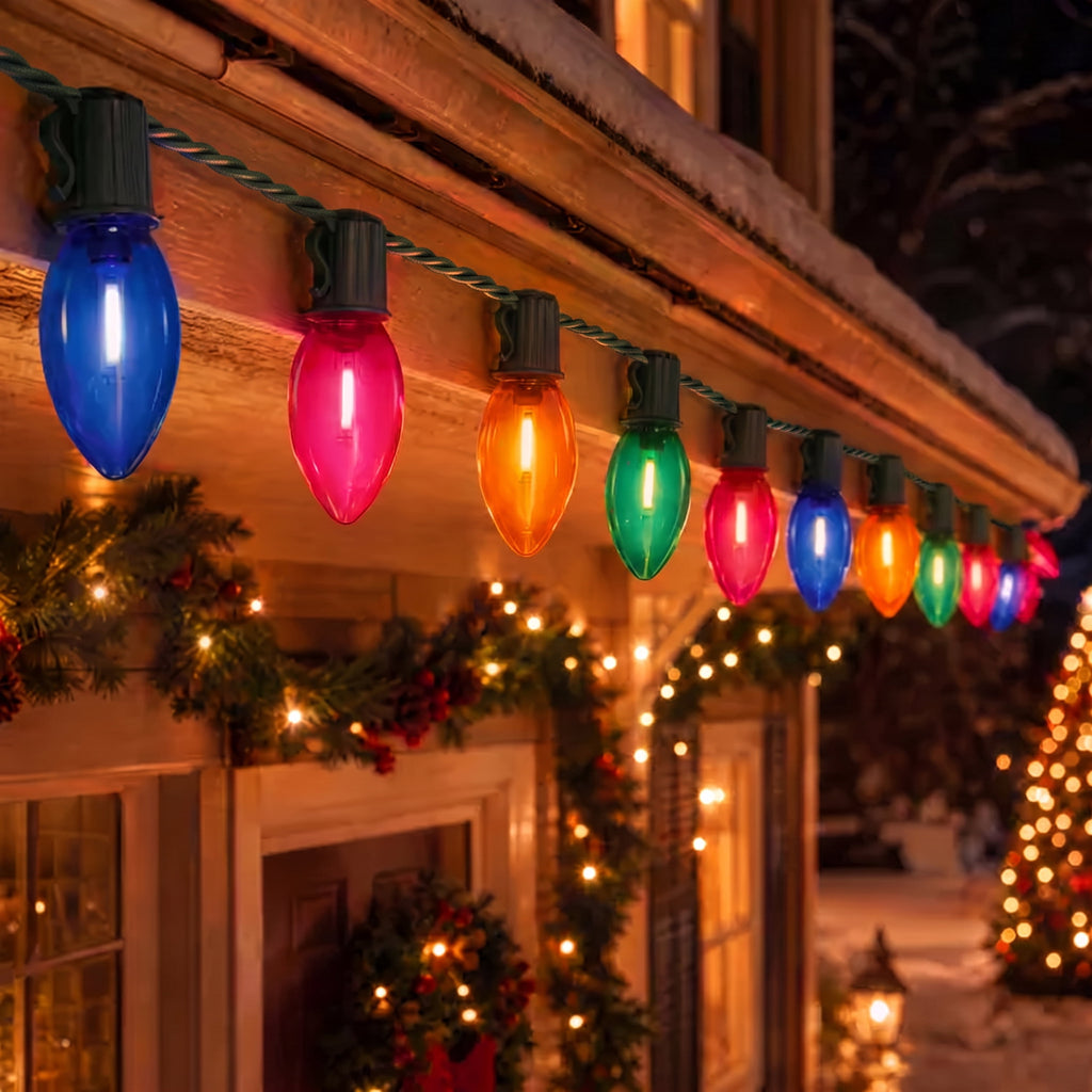 Indoor/Outdoor 25-Count LED Extra Bright Vintage-Style C9 Christmas String Lights, Warm White, Green Wire, 14', by Holiday Time