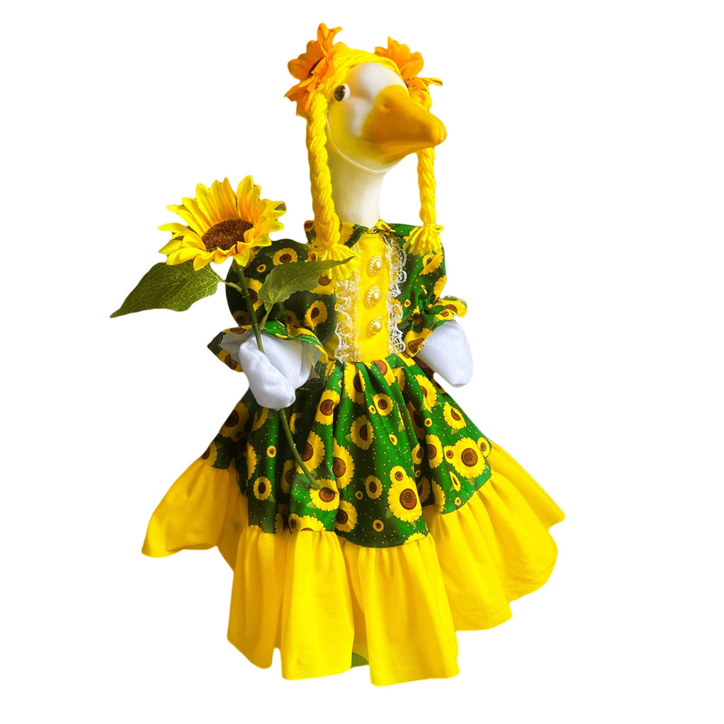 AZXY Thanksgiving Porch Goose Outfit, 23 Inch Lawn Goose Costume with Pilgrim Hat & Pumpkin Turkey Print Dress, Goose Clothes for Cement Plastic Goose Statue, Outdoor Yard Patio Fall Garden Decor