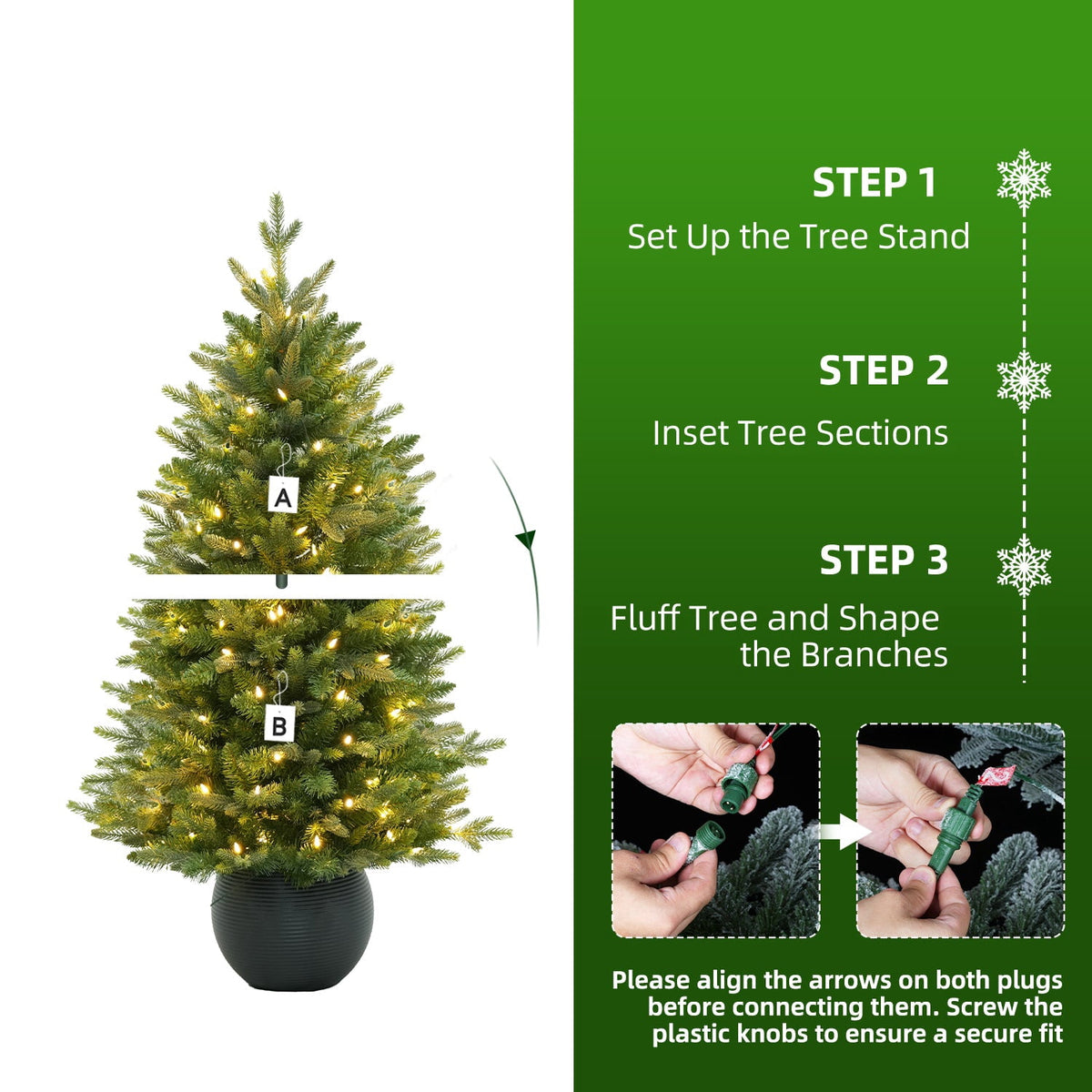 Vivatrees 3FT Potted Christmas Tree Pre-Lit with Warm White LED Lights Artificial Xmas Tree for Living Room Home Office Indoor Holiday Decoration
