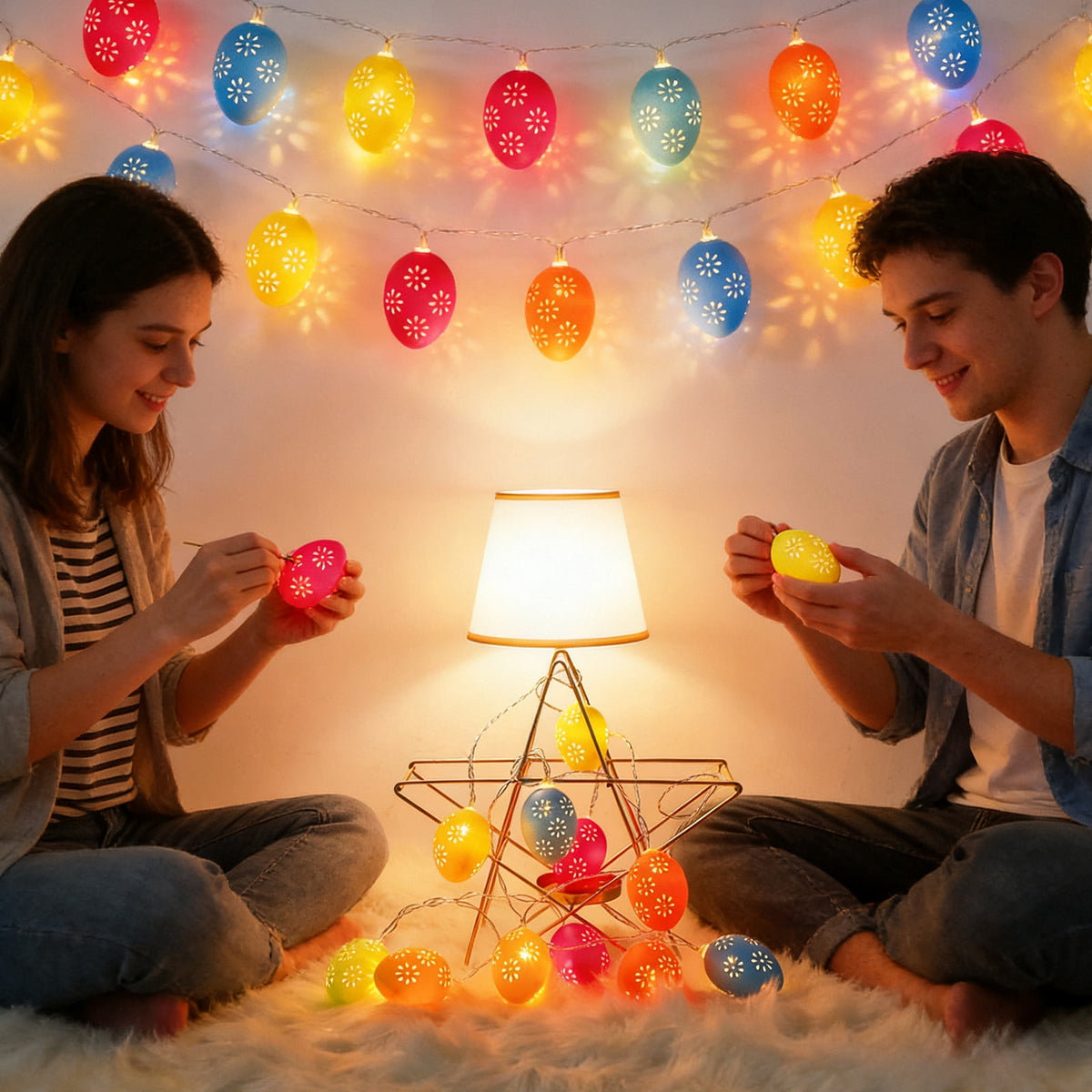 XGFHYJEH Easter Lighted Window Decorations, Easter Egg Lights, Easter Lights, Egg String Lights, Easter Decorations Indoors, Easter Hanging Decoration