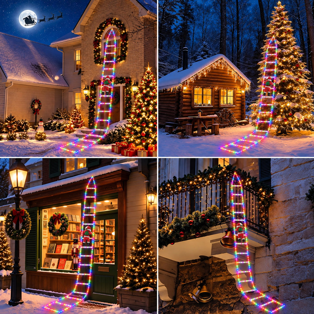 Anoak Christmas Decorations Santa Climbing Ladder with Lights, 10.5ft Christmas Decorative LED String Lights Outdoor Indoor for Xmas Tree Decor, Window, Garden, Home, Multicolor