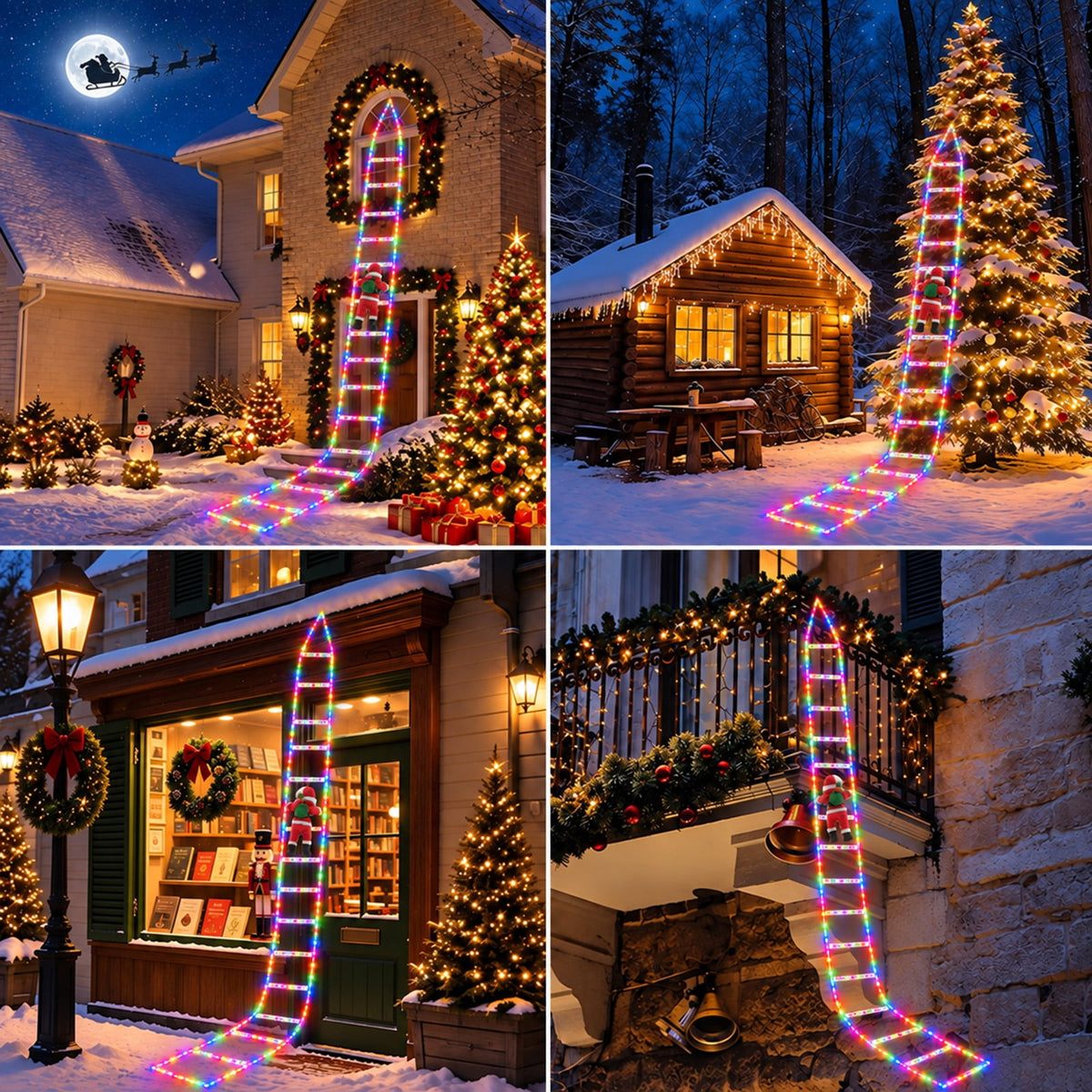 Anoak Christmas Decorations Santa Climbing Ladder with Lights, 10.5ft Christmas Decorative LED String Lights Outdoor Indoor for Xmas Tree Decor, Window, Garden, Home, Multicolor