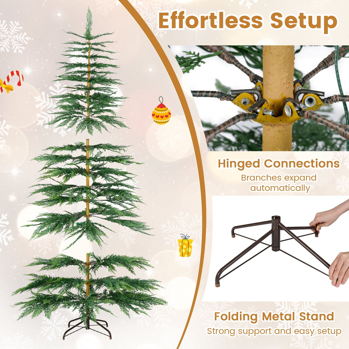 Costway 6.5 FT Pre-Lit Cypress Christmas Tree Hinged with 470 PE Branch Tips Timer & 430 Lights