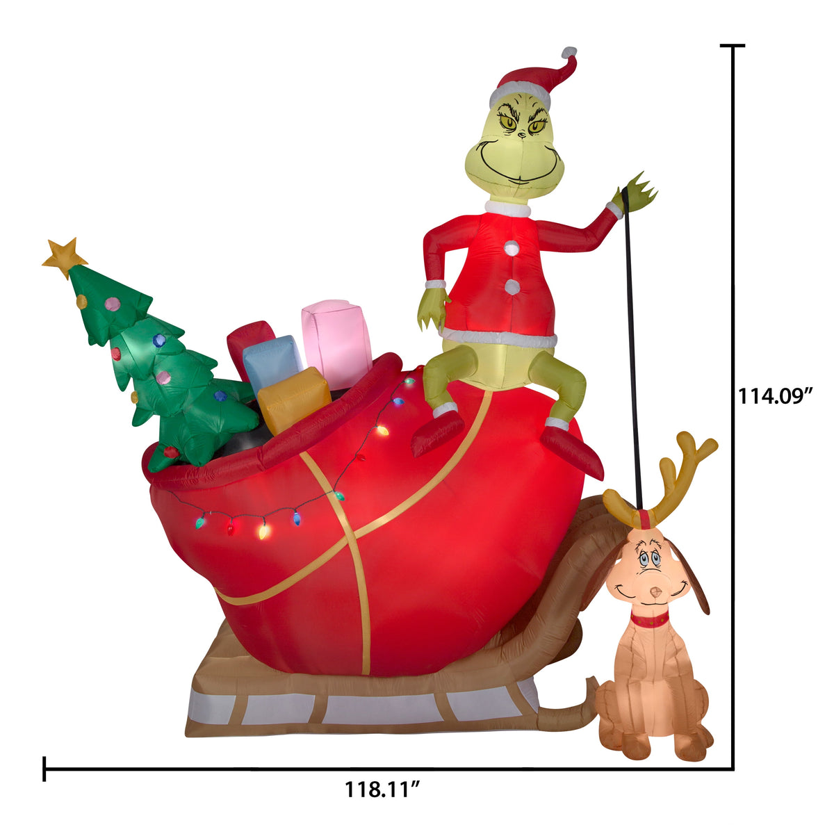 Airblown Inflatables Christmas 12 Foot Grinch and Max in Sleigh