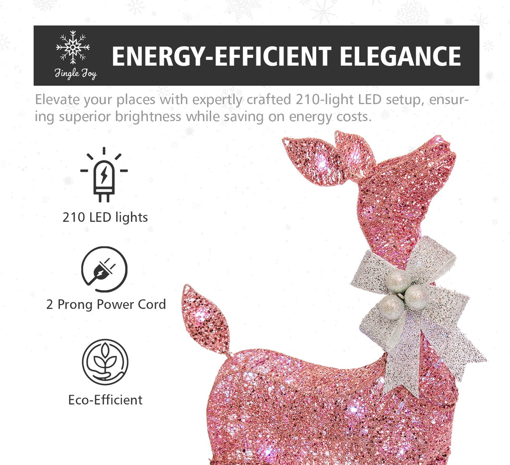 Jingle Joy 5FT Lighted Outdoor Christmas Deer Set – 3-Piece LED Reindeer Family with Twinkling Lights, Weather-Resistant Yard Decor with Stakes - Pink