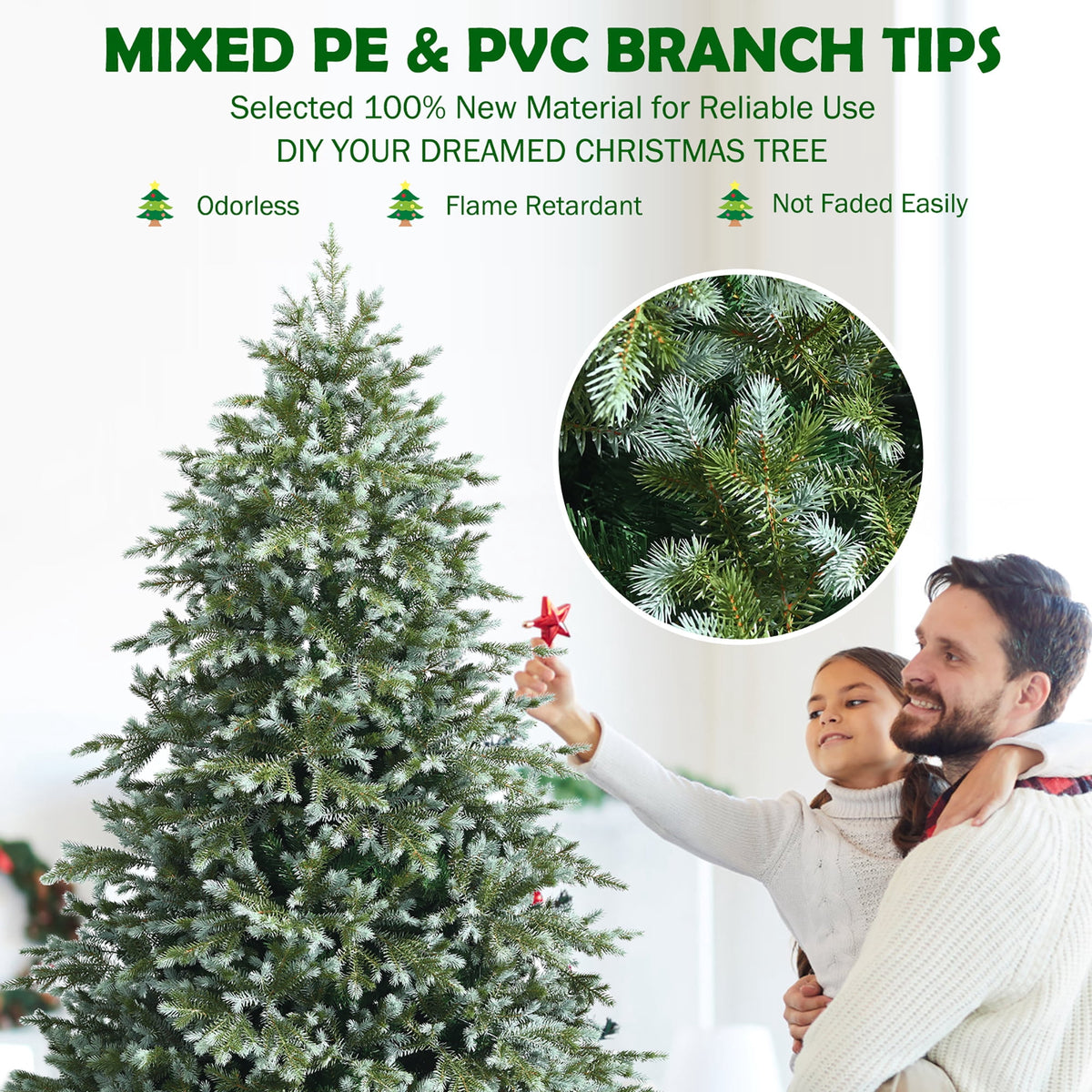 Costway 6ft Artificial Christmas Spruce Hinged Tree w/ 892 Mixed PE & PVC Tips