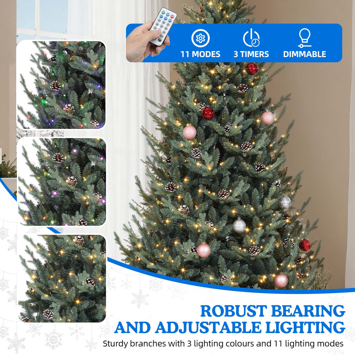 Dextrus 7.5 ft Prelit Spruce Christmas Tree with 51 Pine Cones, Hinged Artificial Christmas Tree with 1938 PE&PVC Tips & 500 Lights,11 Light Modes, Remote Control