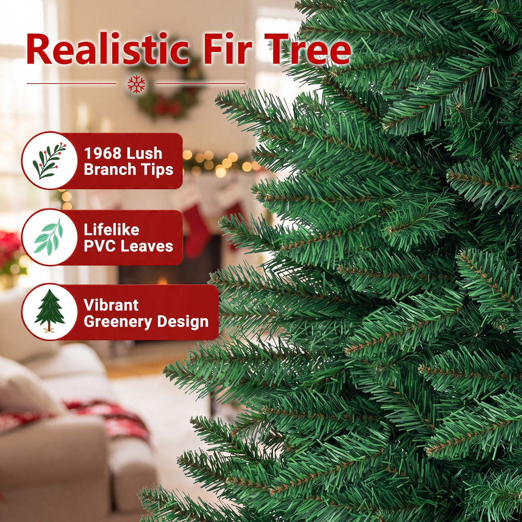 Costway 7.5 ft Unlit Artificial Fir Christmas Tree Hinged with 1968 Branch Tips Green