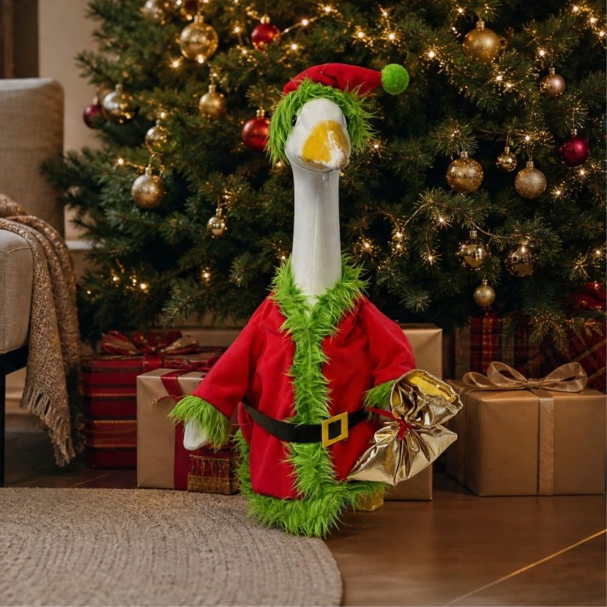 Aurorax Christmas Goose Clothes for Cement Goose Porch Goose 23"/17",Porch Goose Outfit 19 inch,Red Holiday Porch Goose Clothing Accessories for Garden Lawn Yard