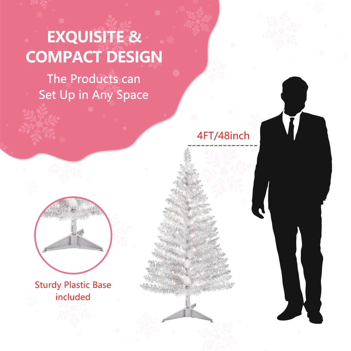 Mayhihi 4FT White Small Christmas Tree with Lights, Artificial Xmas Trees for Home Office