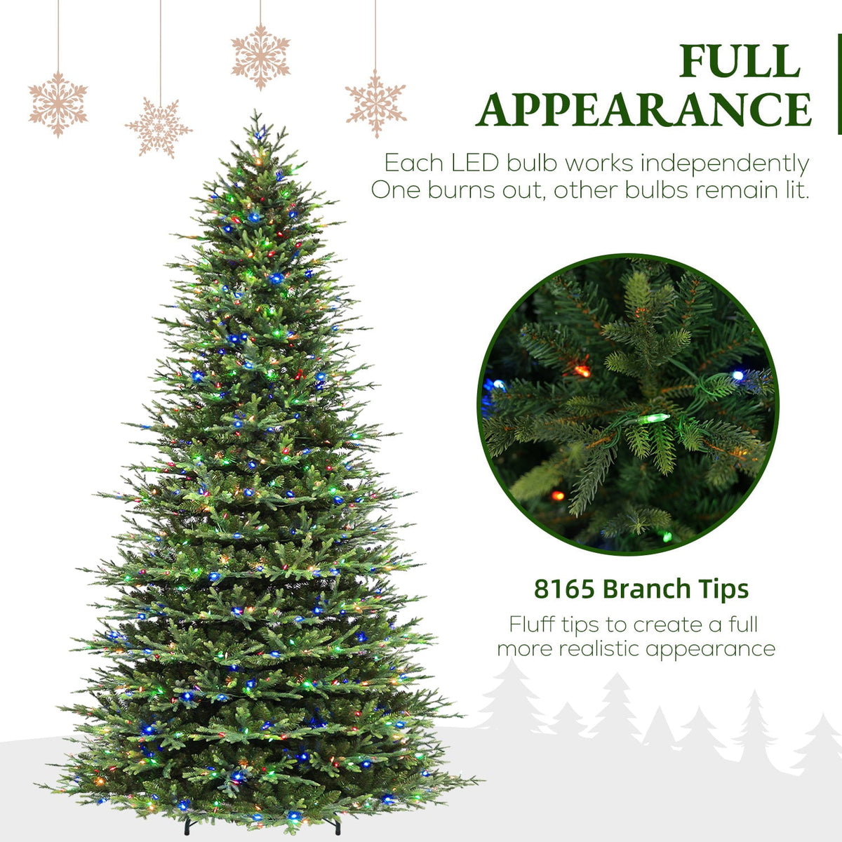 VIVATREES 7.5ft Pre-lit Artificial Christmas Tree Frasier Fir w/ 3325 PVC PE Hinged Branch Tips 450 Multi Color LED Lights Foldable Base