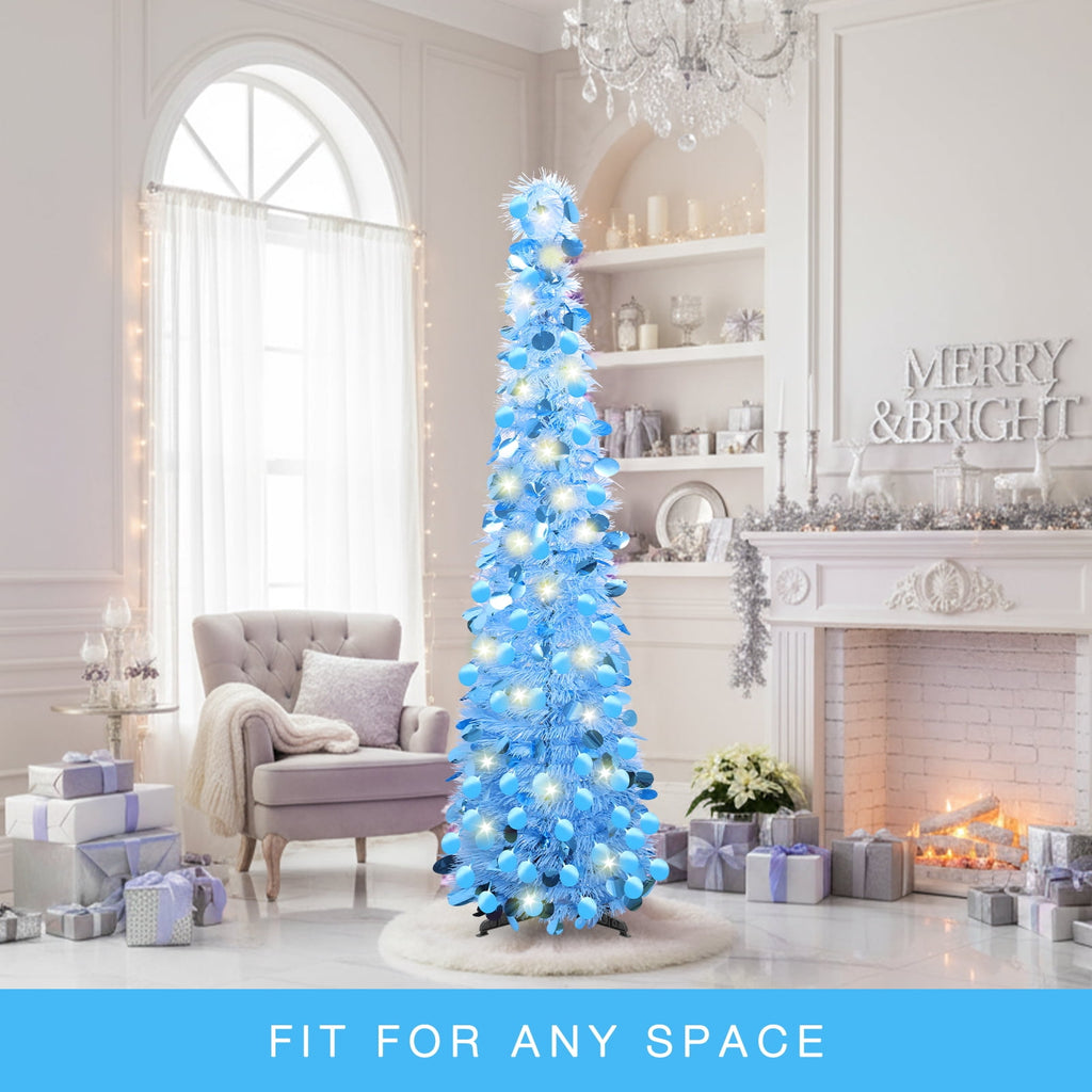 Ayieyill 5ft Pop up Christmas Tree,Color Artificial Pencil Tinsel Xmas Trees for Christmas Indoor Decorations, Collapsible Christmas Tree (Silver)