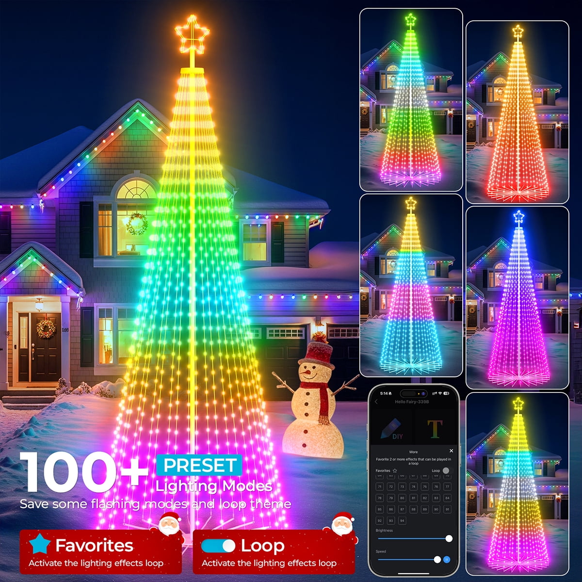 8FT 236 LED Christmas Cone Tree Smart Light with 58 Modes DIY Timer Remote Dimmable Artificial Christmas Tree for Porch Yard Patio Indoor Outdoor Xmas Holiday Decor