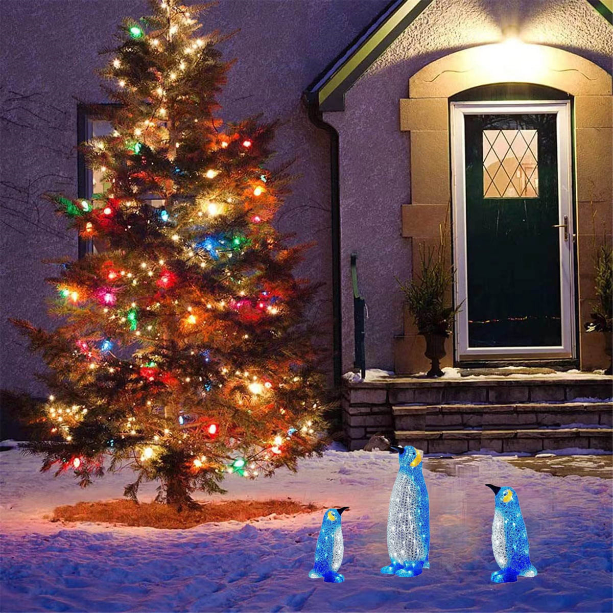 AZXY Clearance!Christmas Yard Decorations Penguin,Pre-Lit Penguin Christmas Garden Stakes,Large Animals Statue Outdoor Ornaments with Led Lights for Outdoor Decorations