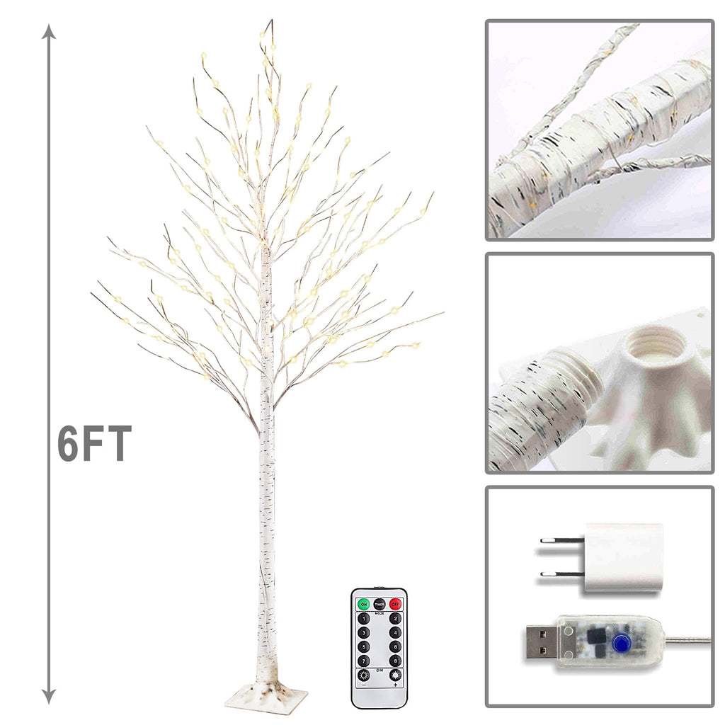 Rirool LED Birch Tree Light with Remote Control and 8 Flashing Modes - 6 Ft Warm White 440 LEDs for Home Decor, Party, Wedding, Festival Decoration