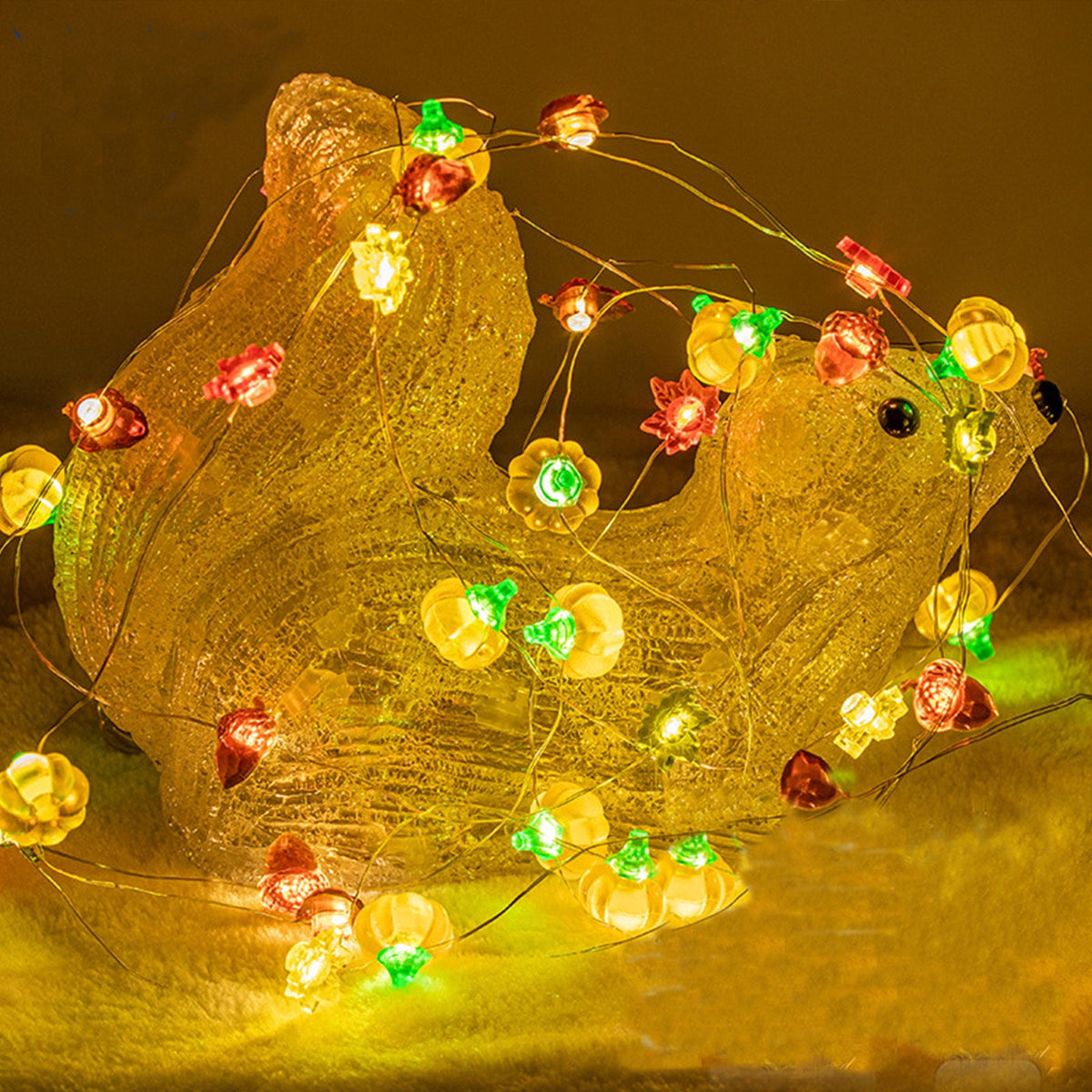 Thanksgiving Decoration Acorn 3D Pumpkin Maple Leaf String Lights Battery Operated 6.5ft 10 LEDs Orange Fall Lights for Home Autumn Garland Harvest Halloween Party Christmas Decor