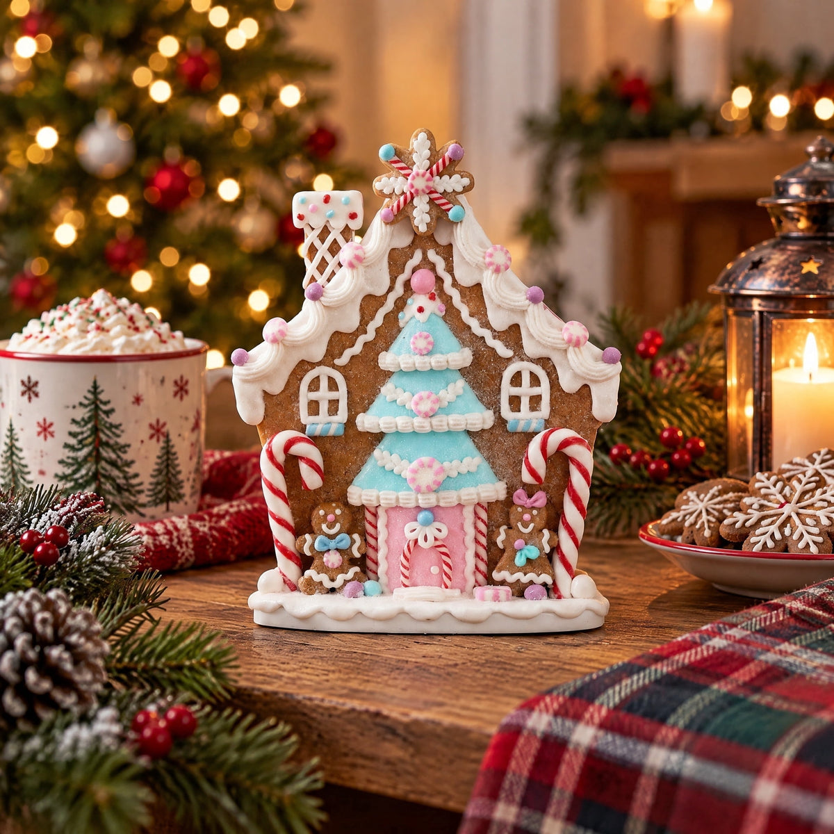Clay Dough Gingerbread Candy Cane House Christmas Decoration, Multicolor, 8.5", by Holiday Time