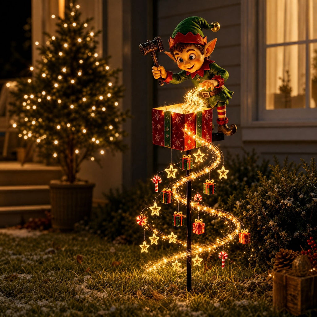 Christmas Reindeer Lighted Yard Stake, Bell and Snowflake Outdoor Decor for Lawn Garden Pathway Porch Holiday Display, 31.9 in