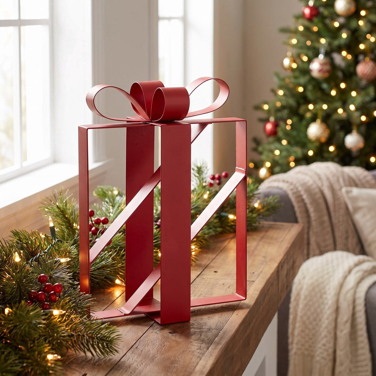 Metal Gift Box Christmas Decoration, Red, 10.5", by Holiday Time