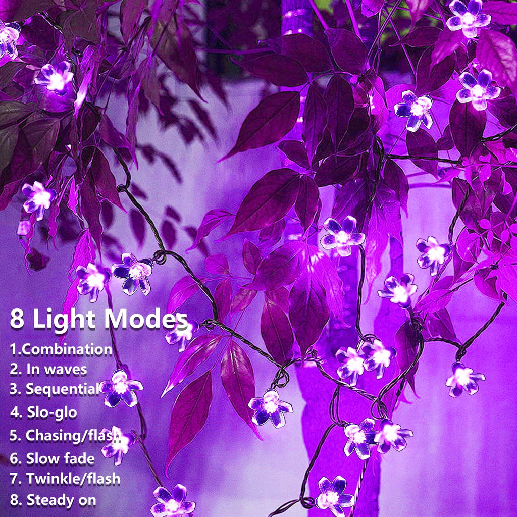 Rirool Cherry Blossom Solar String Lights Outdoor, 23FT 50 LED Flower Fairy Lights with 2 Lighting Modes, IP65 Waterproof Auto On/Off for Garden Patio Wedding Christmas Decor, Multicolor