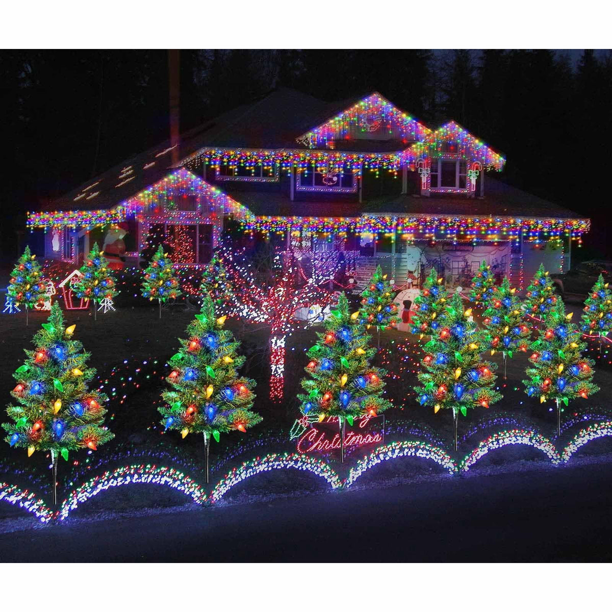 COCOBELA 4 Set Solar Christmas Tree 80pcs Multicolor LED Christmas Lights for Outdoor Christmas Decorations,Solar Powered Prelit Small Christmas Tree for Outside Pathway Garden Yard Decor