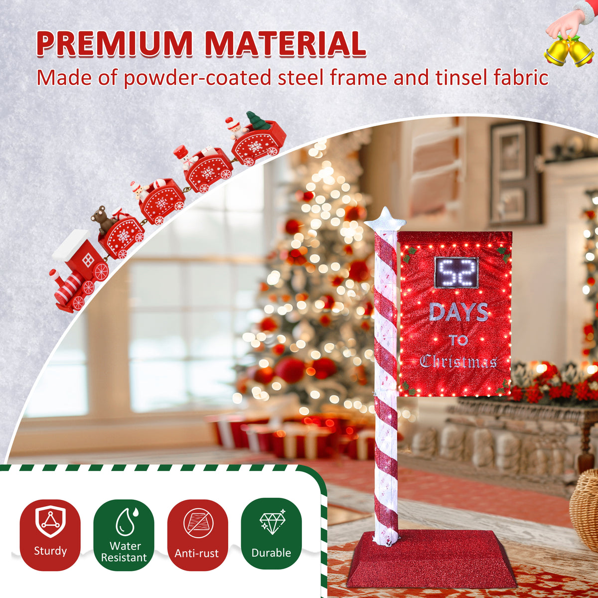 VEIKOUS 5ft Lighted Countdown to Christmas Sign W/125 LED Lights and Remote Control for Christmas Decoration