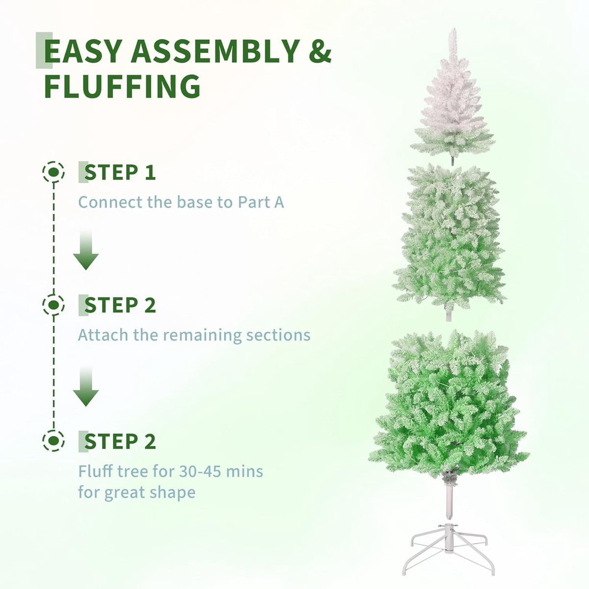4.5/6/7.5/9 ft Flocked Pencil Christmas Tree with 100 Lights, Pre Lit Tall Skinny Christmas Tree with PVC Branch Tips, Premium Hinged Xmas Tree with Metal Base, Slim Artificial Christmas Tree