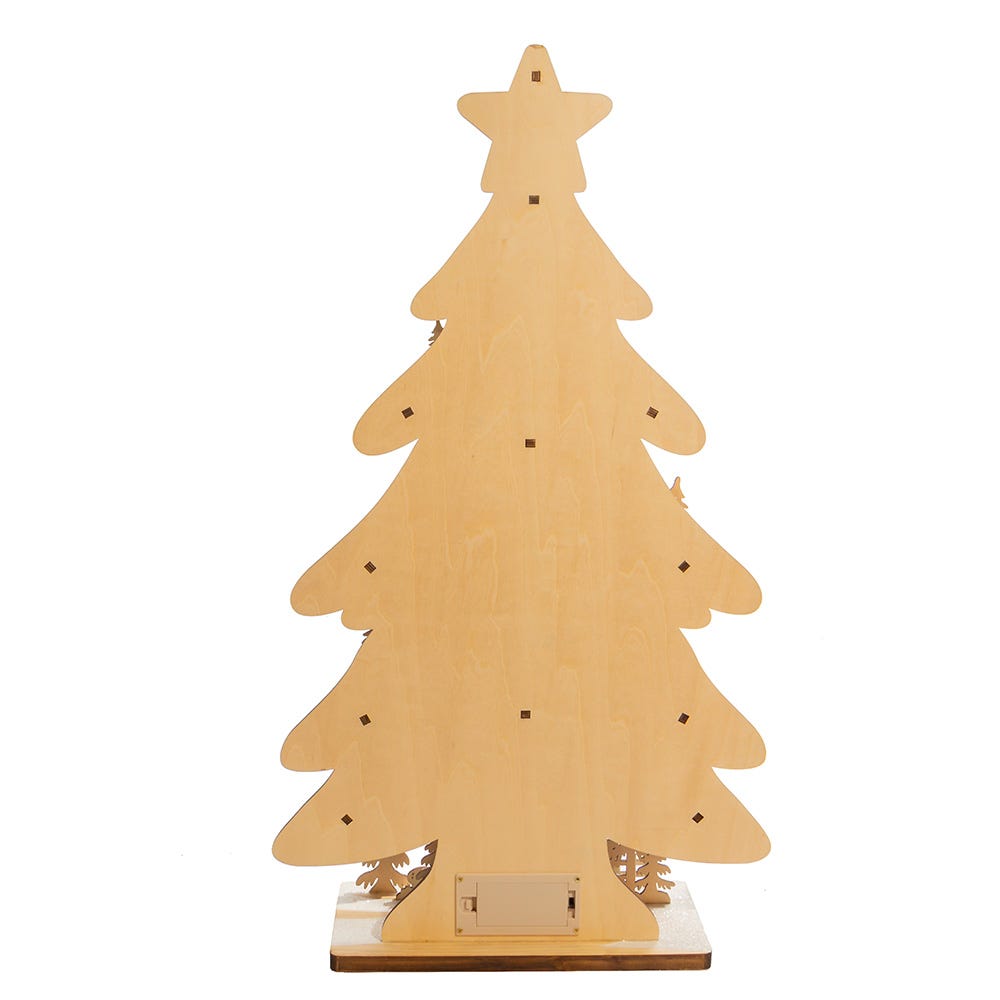 Kurt Adler Battery-Operated LED-Lit Wooden Christmas Tree with Village, 23.5" - Free-Standing Holiday Decoration