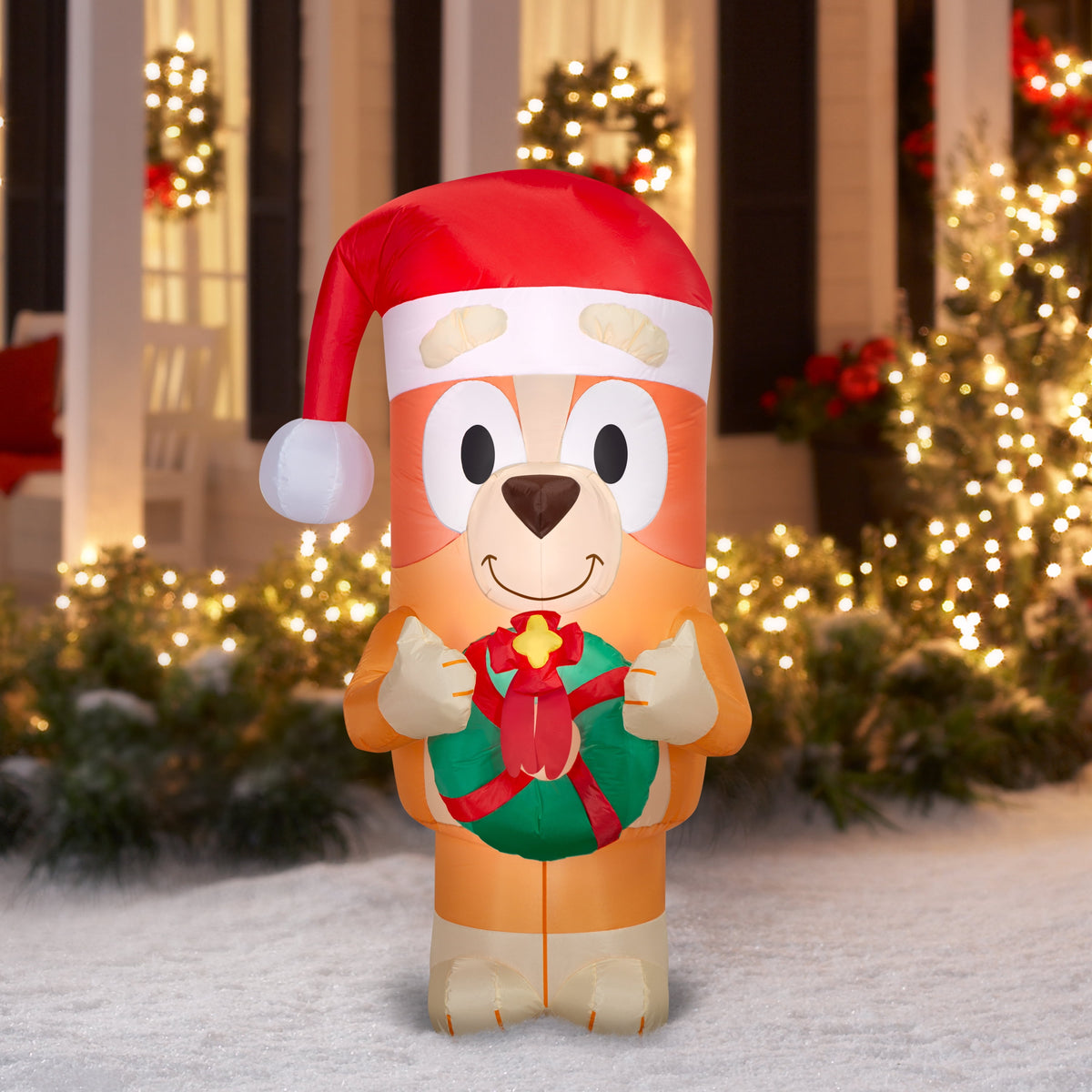 Christmas Bingo from Bluey Holding Wreath Airblown Yard Inflatable LED Christmas Decoration 5 ft
