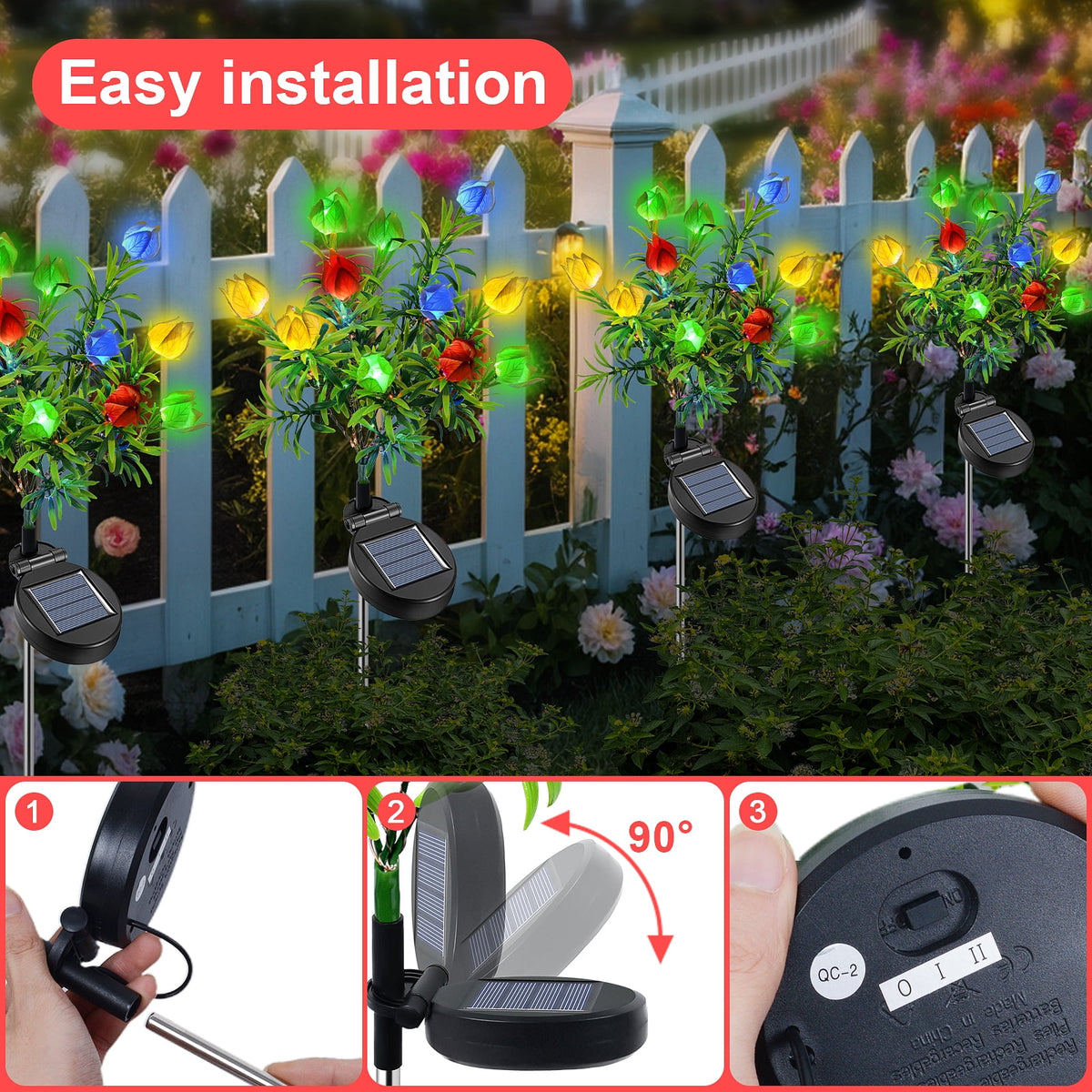 Qoosea Solar Garden Lights Outdoor Waterproof Decorative Flower New Upgraded 2 pack with 17 Butterfly Solar Lights for Garden Yard Outdoor Decor Pathway, Gifts for Mom
