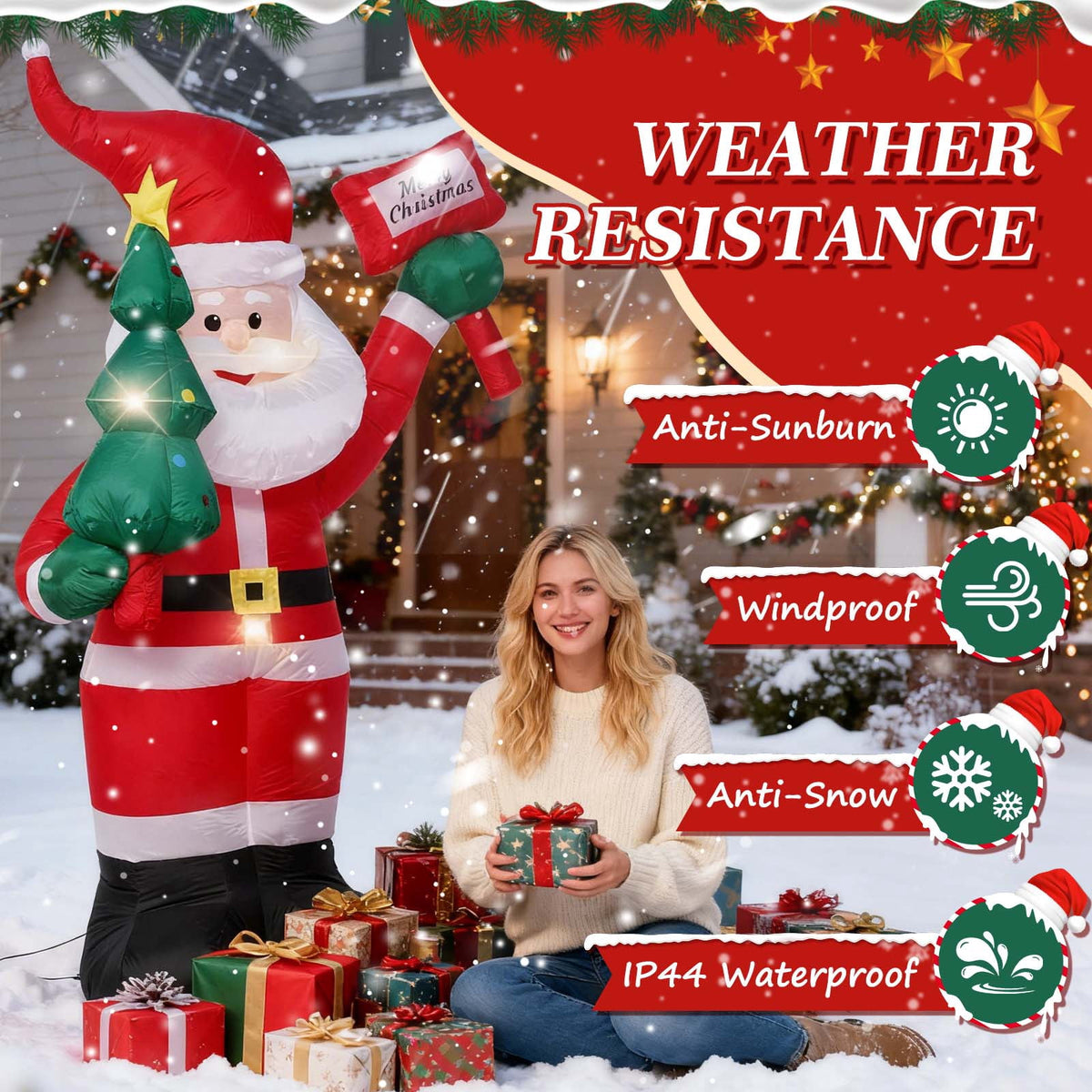 Joctrum 8 FT Christmas Inflatable Santa Claus with Built-In LEDs, Blow-Up Santa for Xmas,Yard,Garden, Lawn, Indoor, Outdoor, Winter Decor