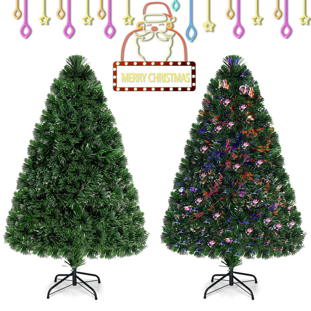 Costway 6Ft Pre-Lit Fiber Optic PVC Christmas Tree Metal Holiday