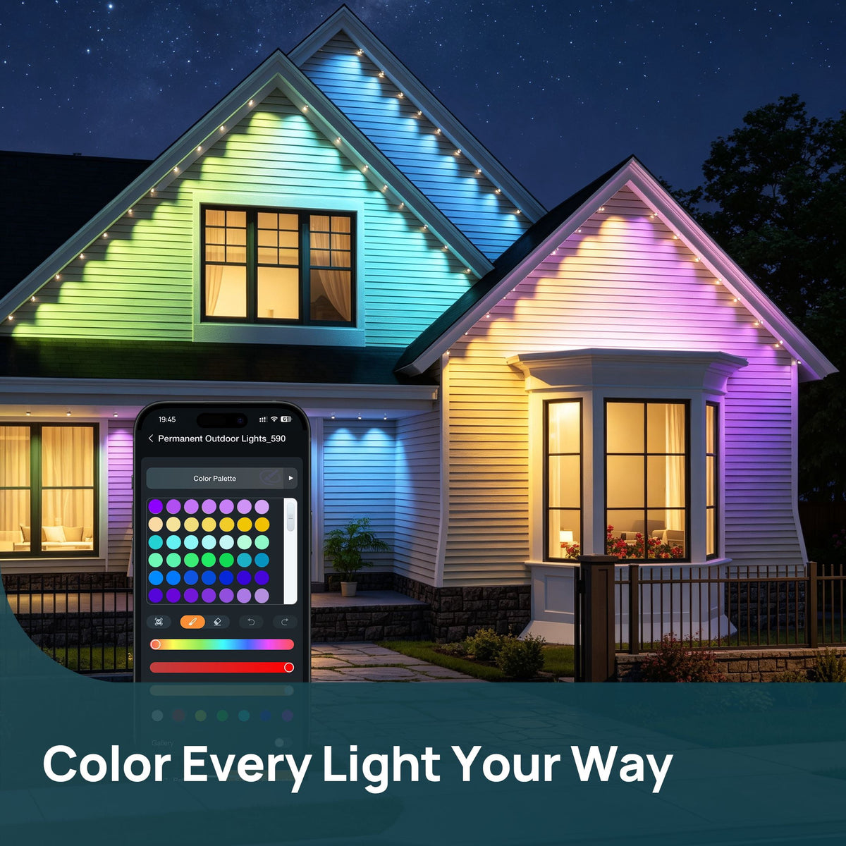 Linkind Smart Permanent Outdoor Lights Pro 100ft with 72 Lights, Color-Changing LED Strip Lights, Matter Compatible, IP67 Waterproof, WiFi + Bluetooth, Patio, Garden Decor, Holiday Lighting