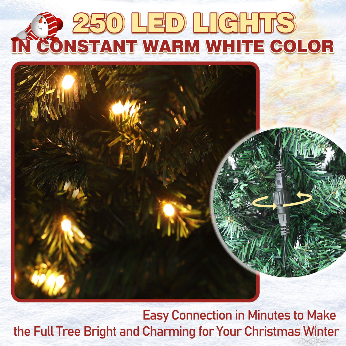 VEIKOUS 6.5ft Pre-lit Pencil Christmas Tree Slim w/250 LED Lights & Metal Stand, Green