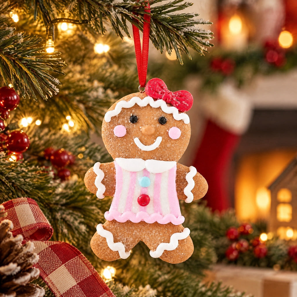 Multicolor Clay Dough Gingerbread Girl with Bow Christmas Ornament, 4.5", by Holiday Time