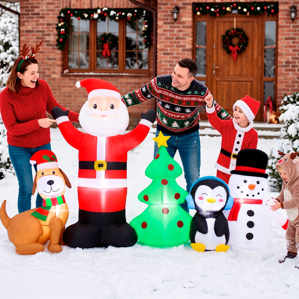 Firstness 8ft Christmas Inflatable,Christmas Blow ups Santa Snowman Xmas Tree Penguin Dog with LED Lights, Yard Garden Party Outdoor Decoration