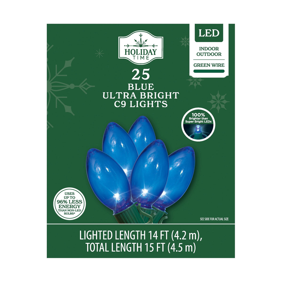 Indoor/Outdoor 25-Count LED Ultra Bright C9 Christmas String Lights, Warm White, Green Wire, 14', by Holiday Time