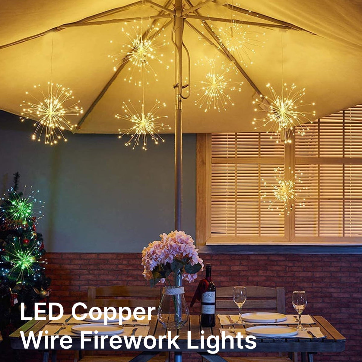 5-Pack LED Firework Lights, 450 LED Starburst String Lights with 8 Modes, Plug In Waterproof Fairy Christmas Lights for Garden Patio Indoor Outdoor Decor, Cool White