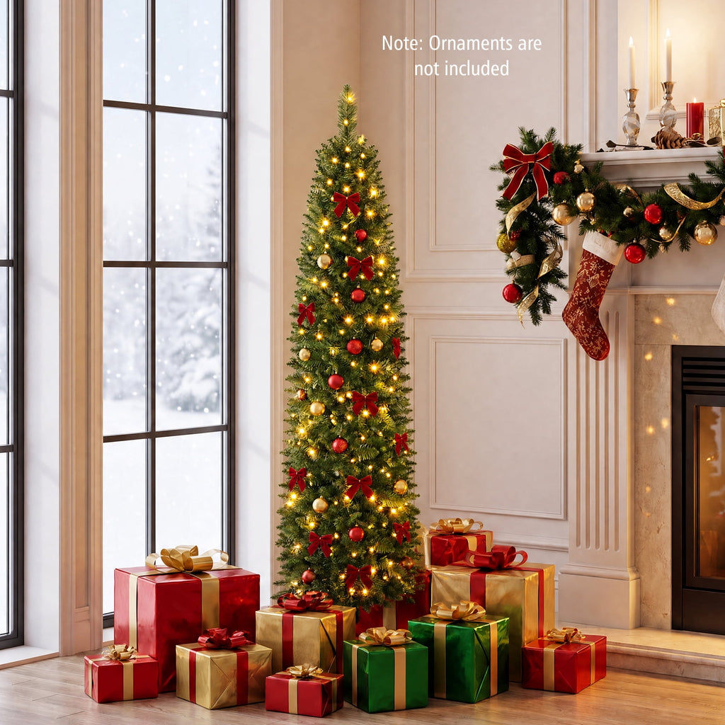 Costway 5 FT Pre-Lit Pencil Christmas Tree with 150 LED Lights & 296 Branch Tips Party