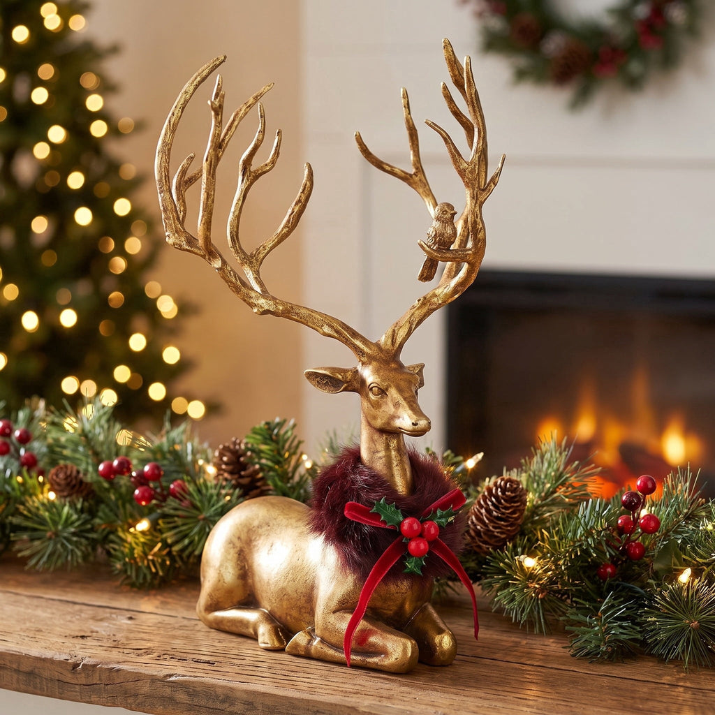 Resin Standing Deer Christmas Decoration, Gold, 14.5", by Holiday Time